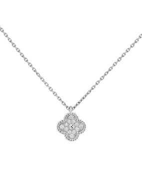 Silver VCA Clover Pavé Pendant Necklace - Women Jewelry